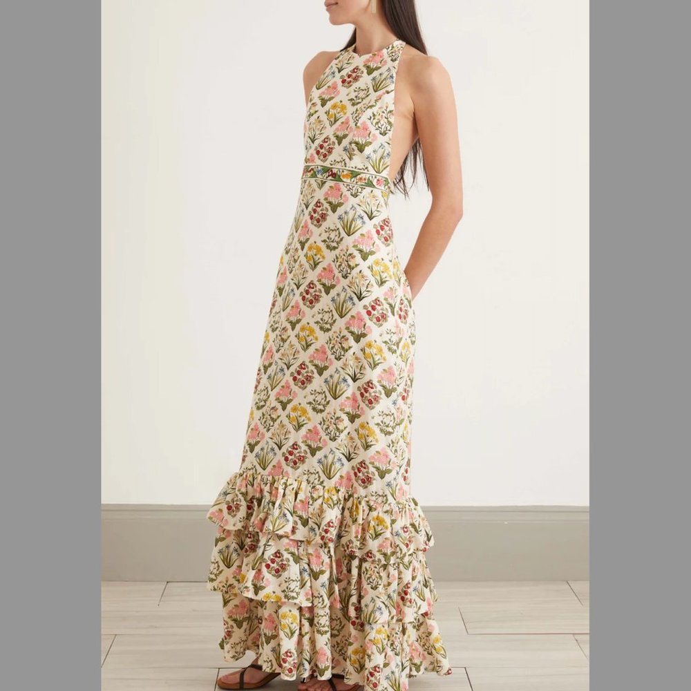 Agua Bendita - Magnolia Floral Ruffled Maxi Dress